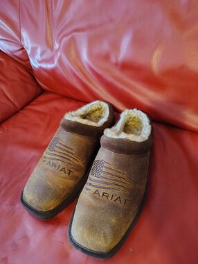 Ariat Brown Suede Shearling-Lined Slip-On Loafers